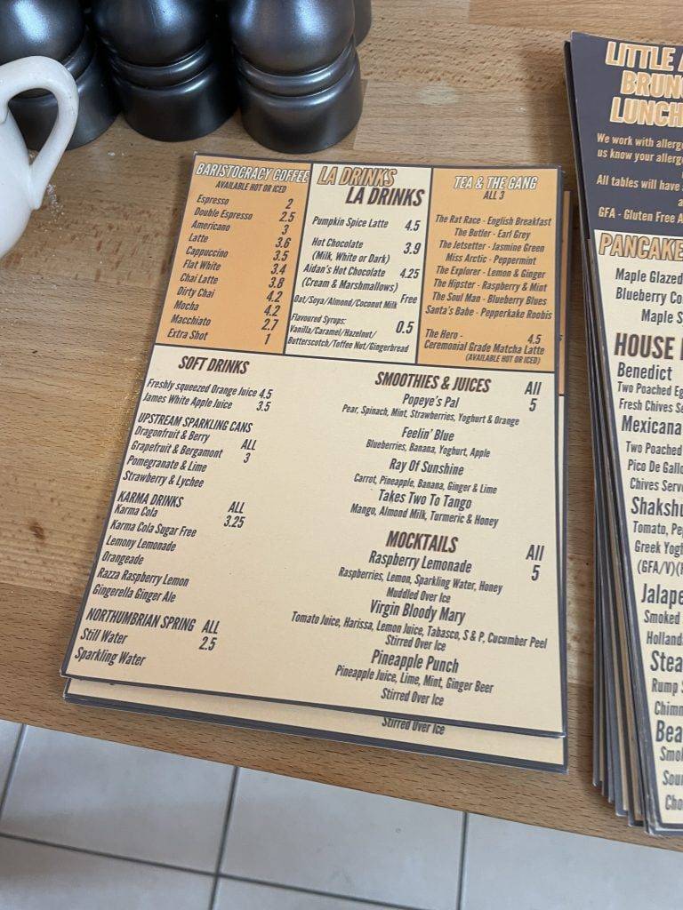 Little Aidan's Drinks Menu