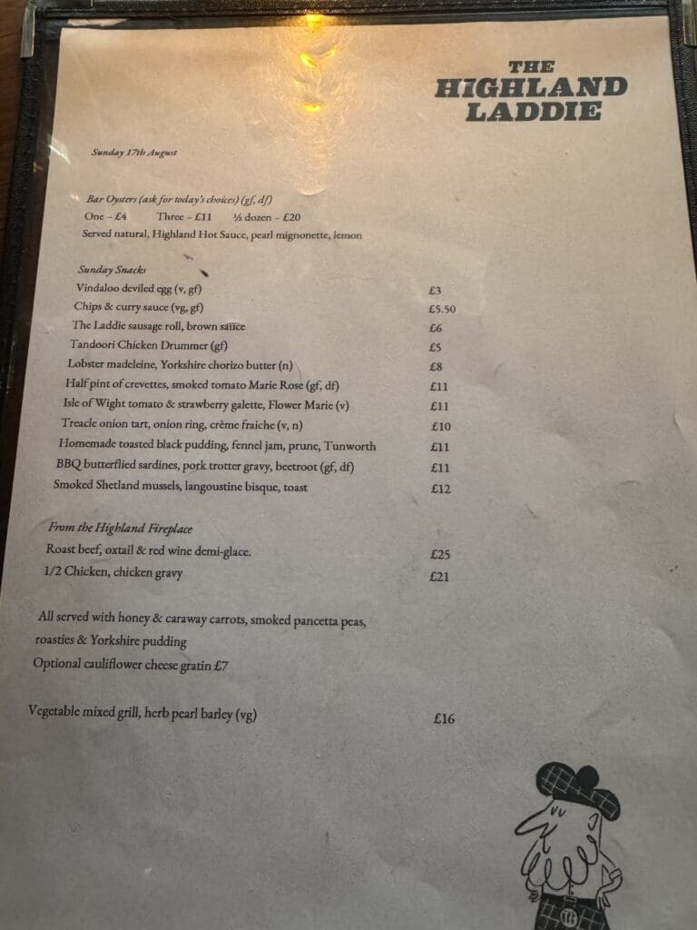 The Highland Laddie Menu The Highland Laddie Menu
